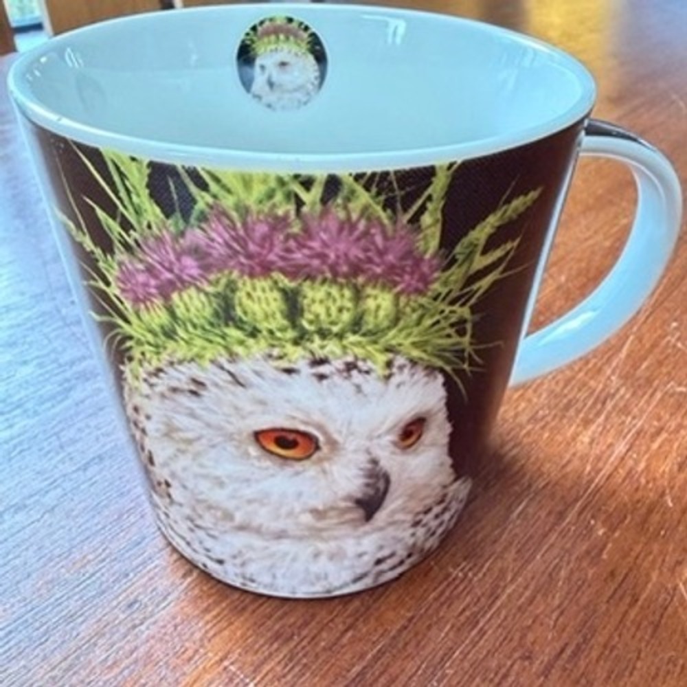 Vicki Sawyer Owl Thistle Crown Mug PPD New Bone China Black White Coffee Cup